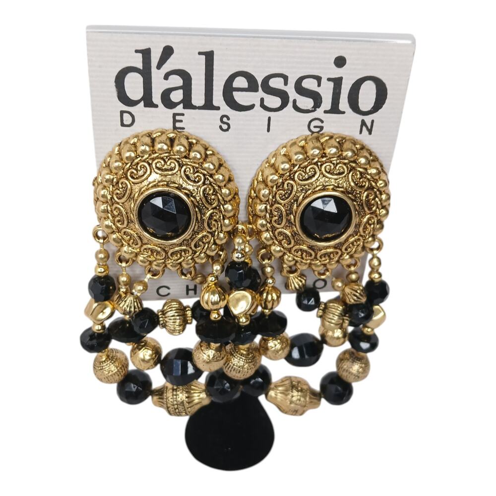 D’Alessio Design Statement Clip-On Earrings Black & Gold – NOS
